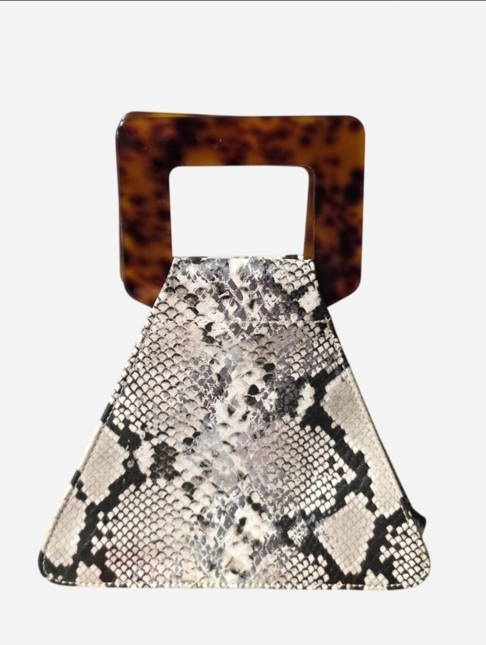 Urban Expressions Delilah white& Black Python-Print Triangle Top Handle Clutch
